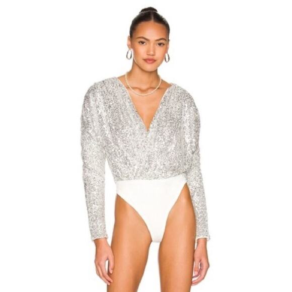 NWT Lovers + Friends Silver Sequin Ginger Bodysuit size XL - Picture 3 of 10